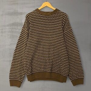 Vintage Claiborne Chunky Grandpa Sweater Brown Knit Cotton Blend Crewneck XL